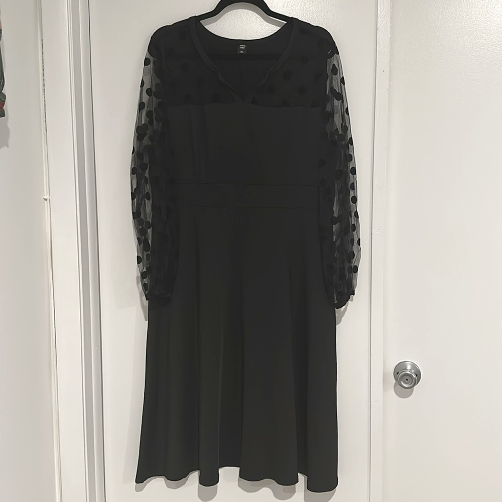 SHEIN Curve 2XL Black Dress w/Sheer Long Sleeve